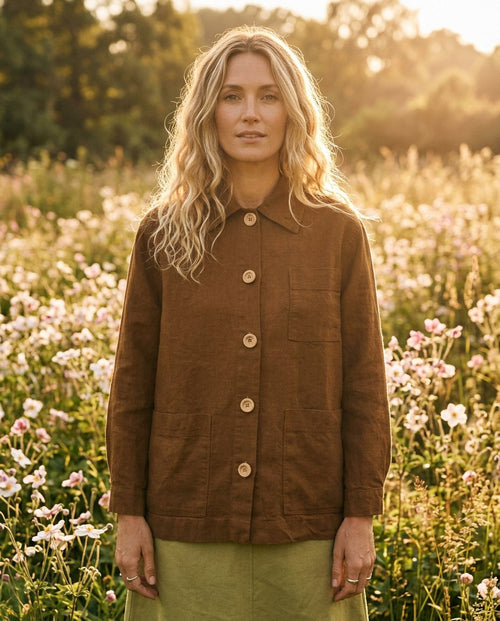 The Barn Jacket in Chocolate, front view