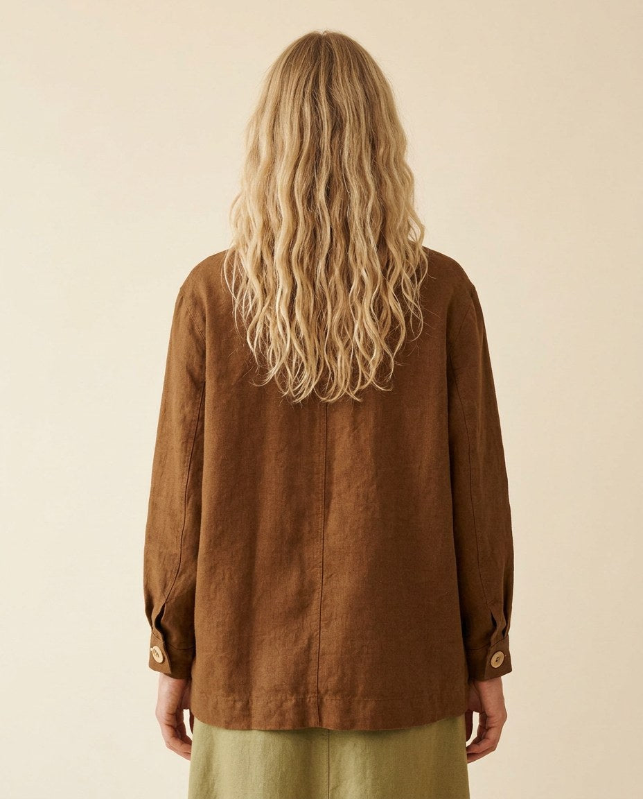 The Barn Jacket in Chocolate, back view