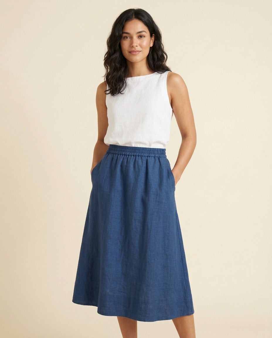 The Bluebell Midi Skirt in Indigo, front view