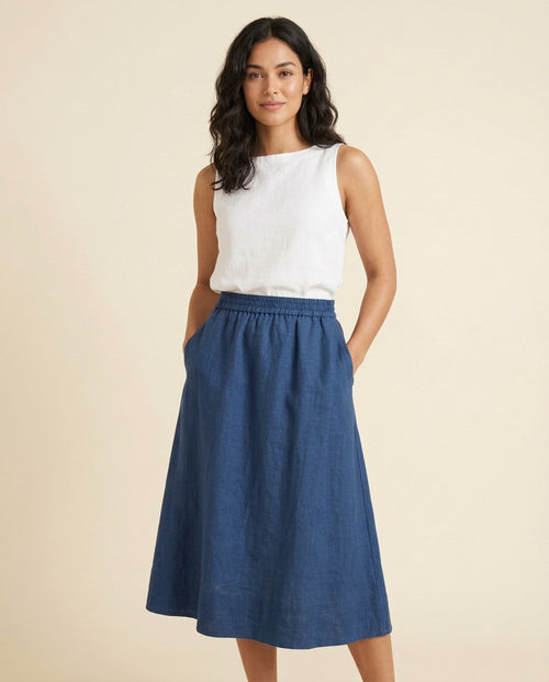 The Bluebell Midi Skirt in Indigo, front view