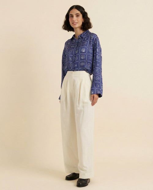 The Chapel Pleated Trouser in Ivory, front view