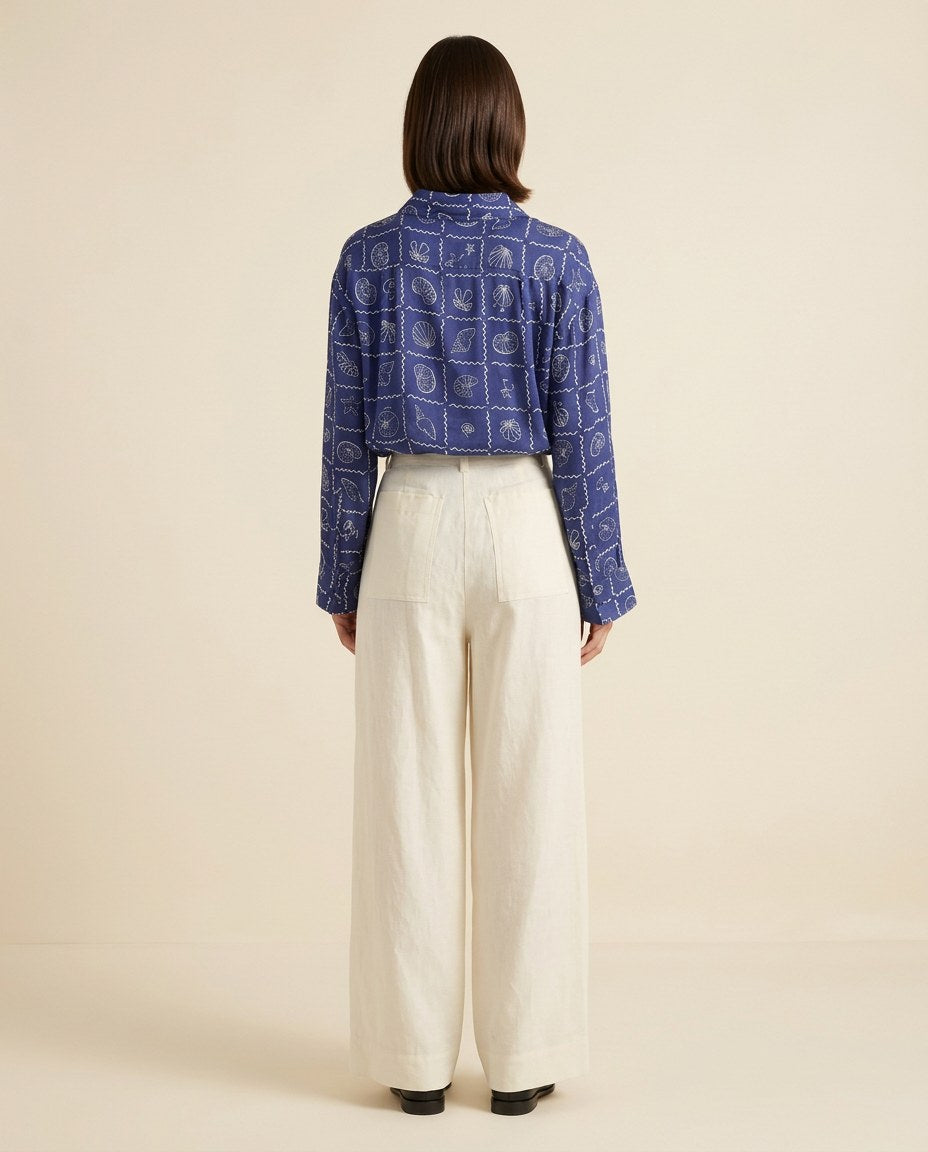 The Chapel Pleated Trouser in Ivory, back view