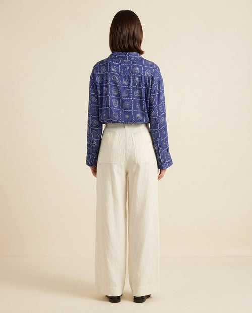 The Chapel Pleated Trouser in Ivory, back view