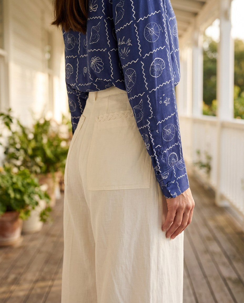The Chapel Pleated Trouser in Ivory, detail