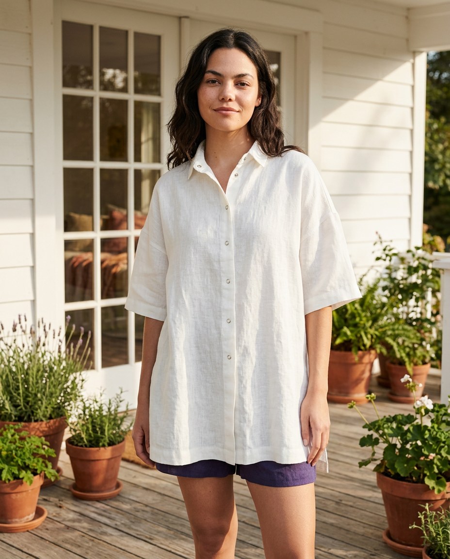 The Clothesline Camp Shirt in White, front view