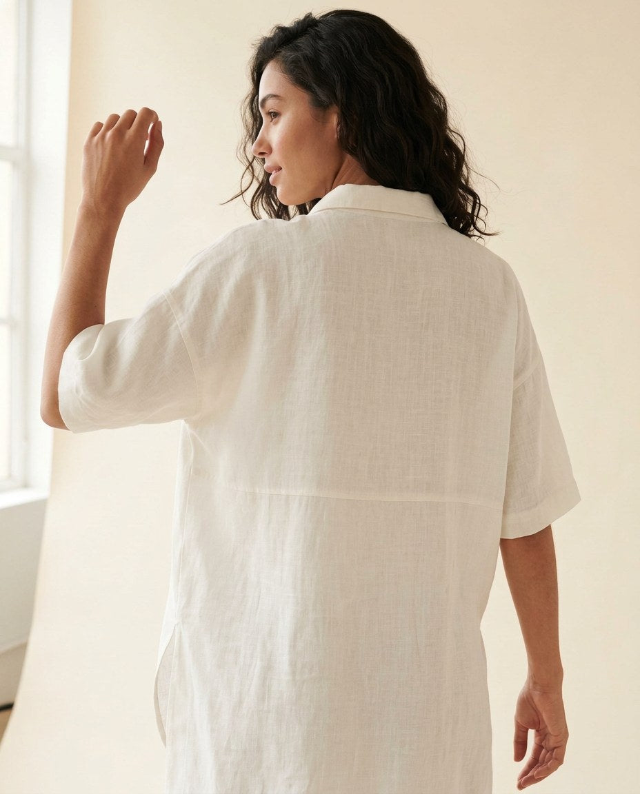 The Clothesline Camp Shirt in White, back view