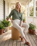 The Commuter Tapered Trouser in Natural, front view