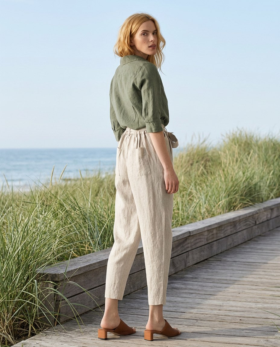 The Commuter Tapered Trouser in Natural, lifestyle