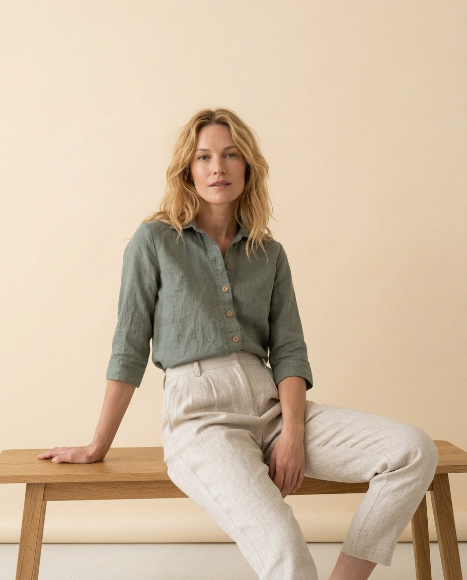 The Commuter Tapered Trouser in Natural, lifestyle