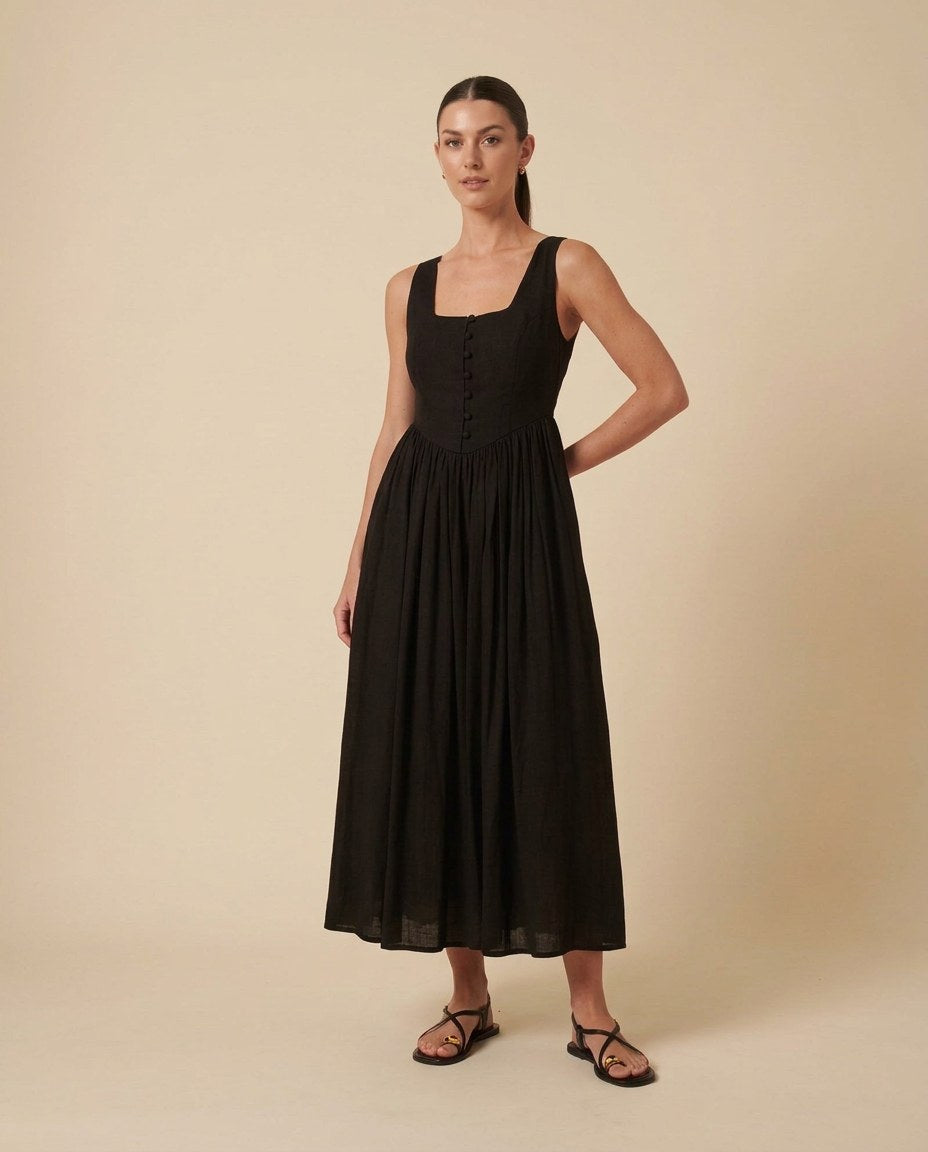 The Evening Square-Neck Maxi in Black, front view