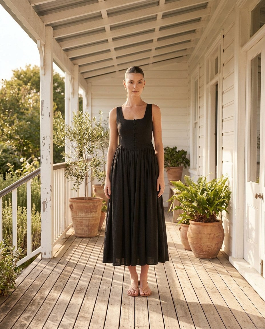 The Evening Square-Neck Maxi in Black, lifestyle