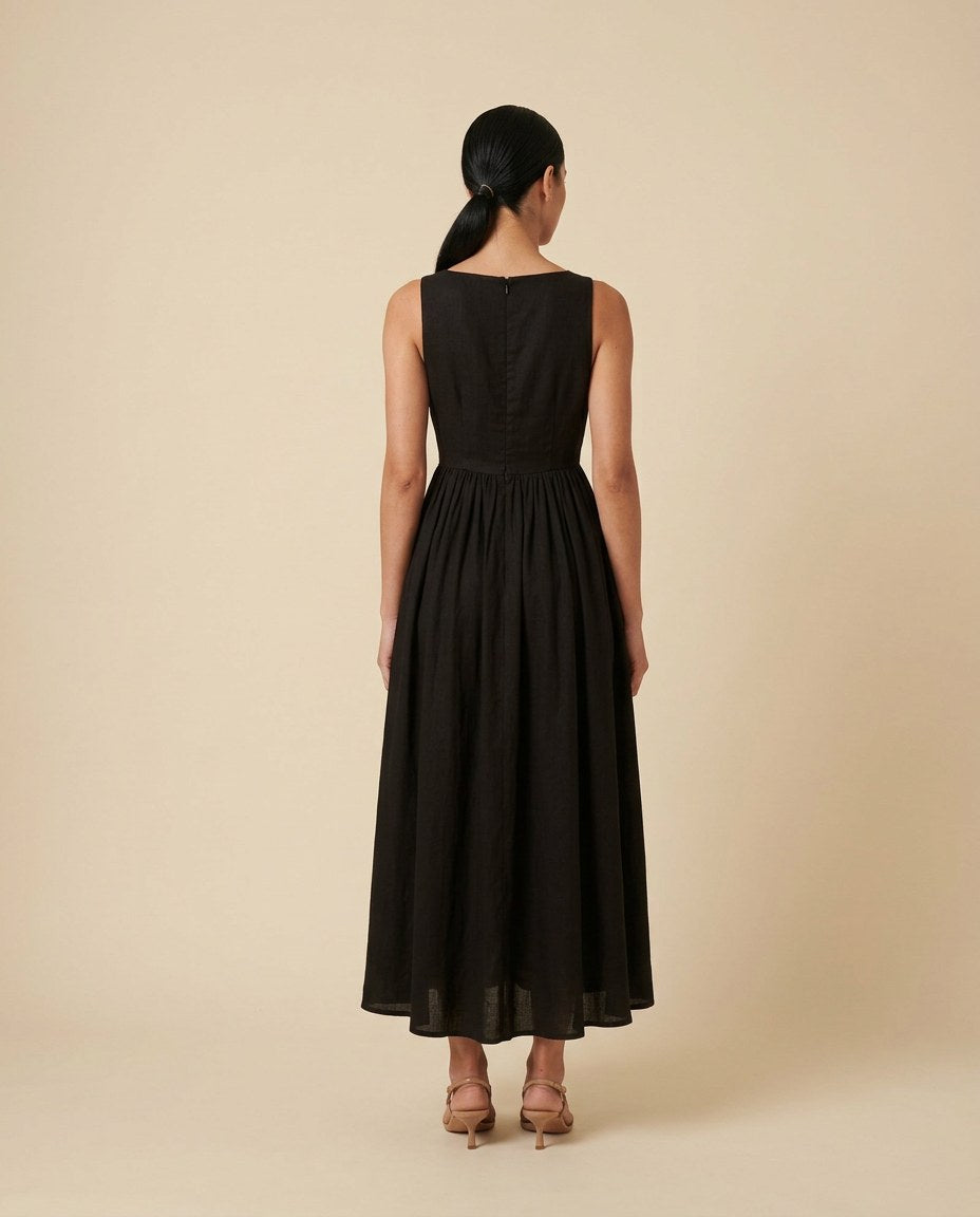 The Evening Square-Neck Maxi in Black, back view