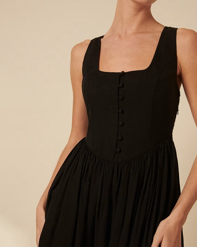 The Evening Square-Neck Maxi in Black, detail