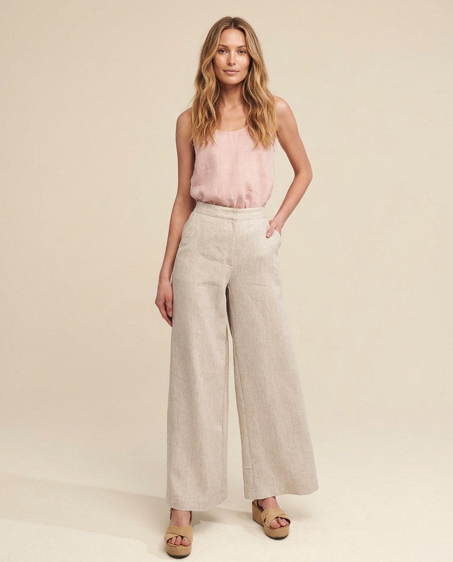 The Flax Wide-Leg Trouser in Natural, front view
