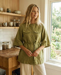 The Grove Belted Overshirt in Olive, front view