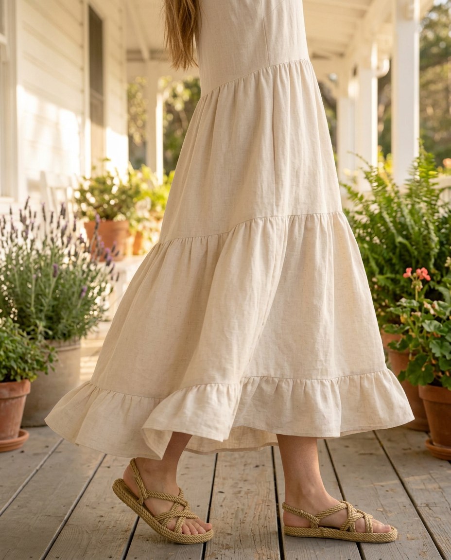 The Harvest Tiered Maxi in Cream, detail