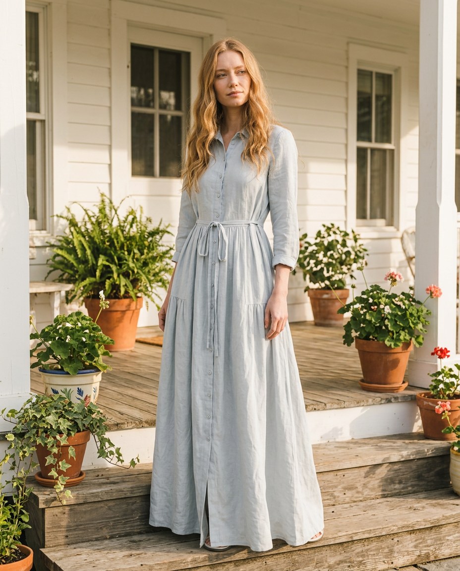 The Hearth Lace-Up Maxi in Mist, lifestyle