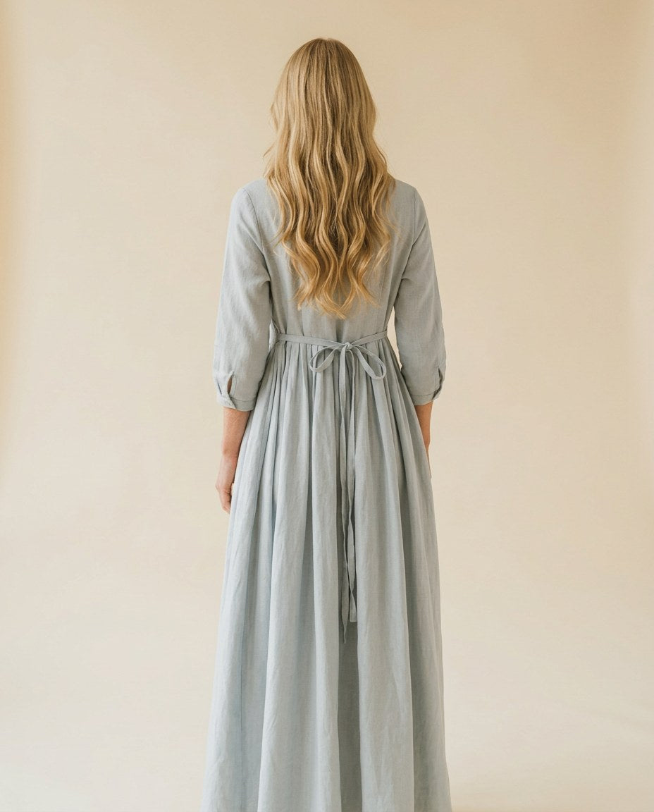 The Hearth Lace-Up Maxi in Mist, back view