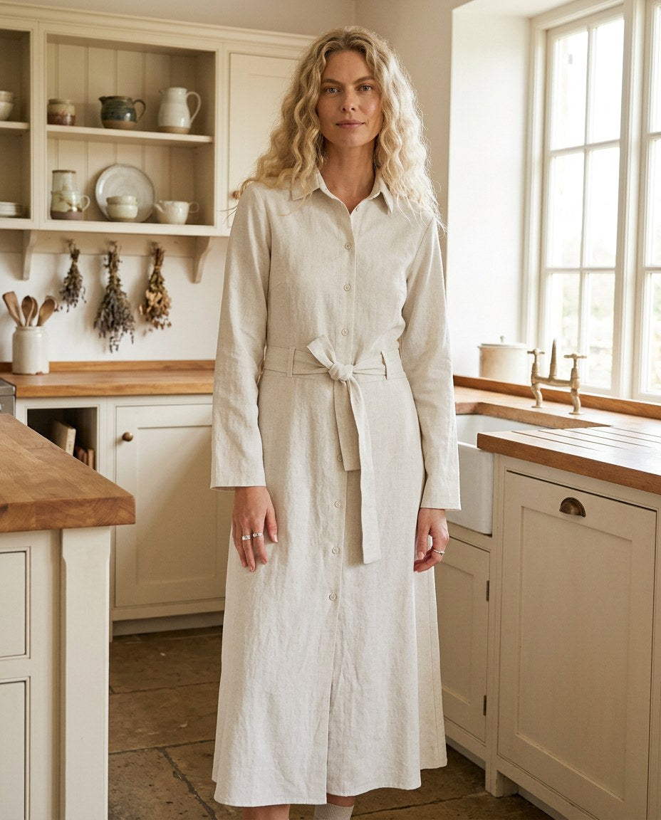 The Homestead Shirt Dress in White, front view