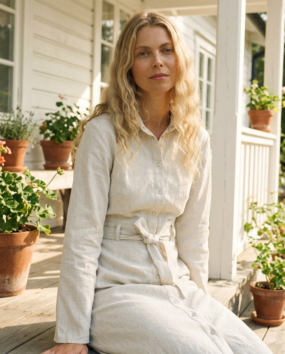 The Homestead Shirt Dress in White, lifestyle
