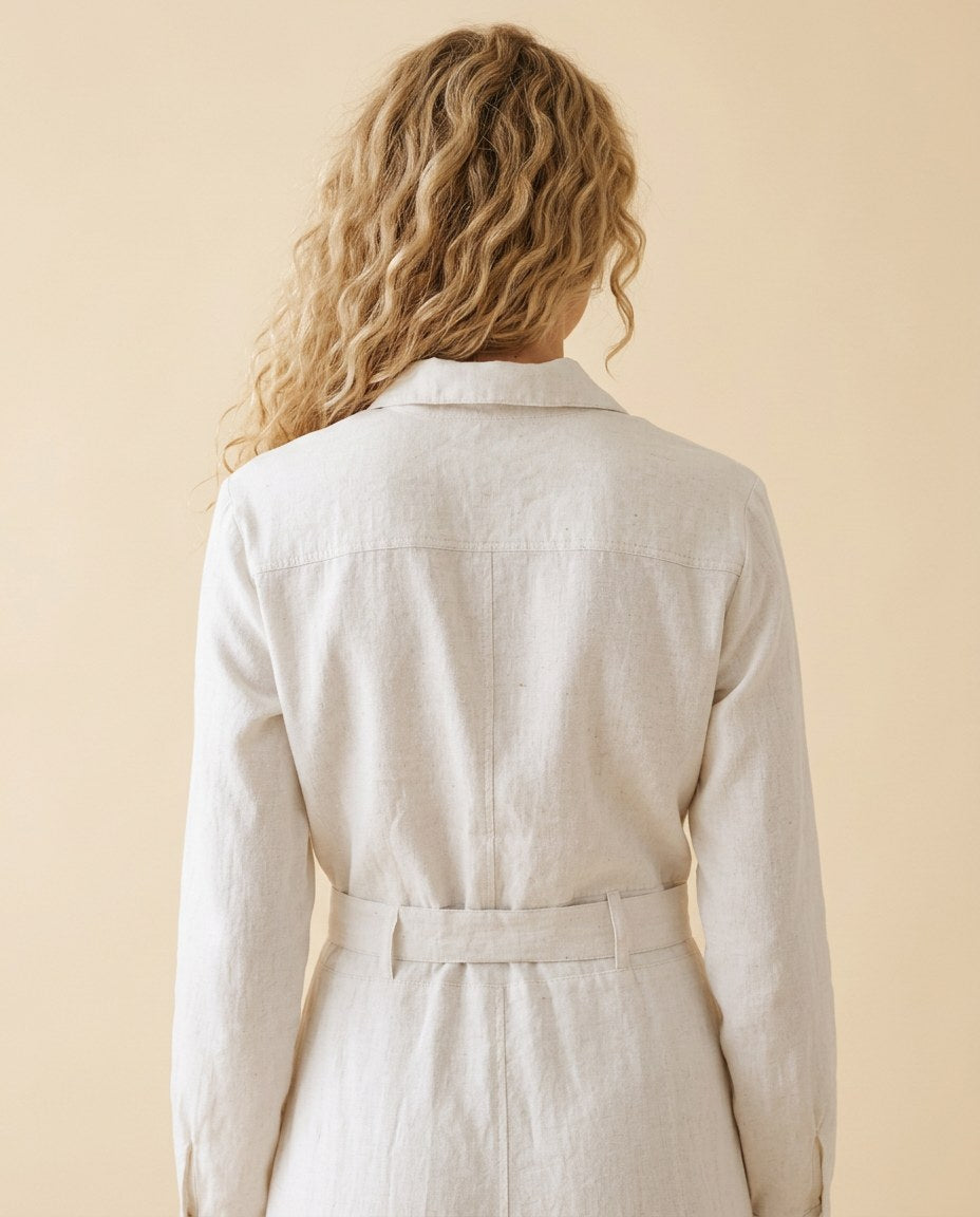 The Homestead Shirt Dress in White, back view