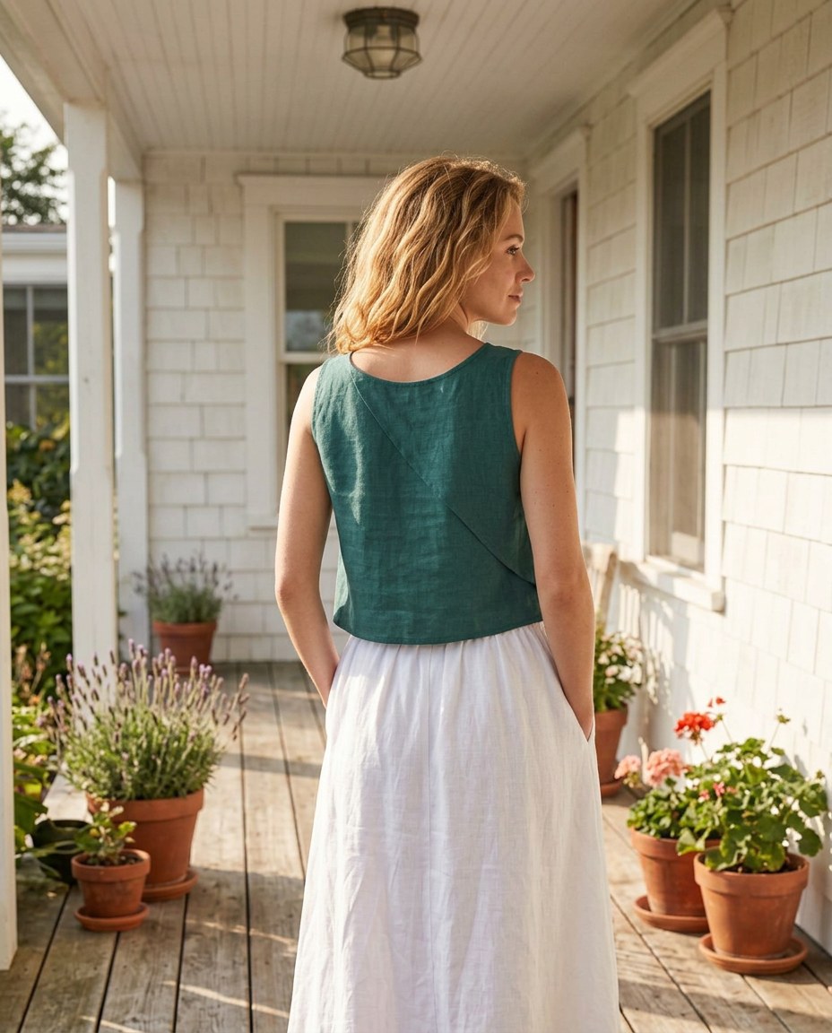 The Ivy Crop Tank in Green, front view
