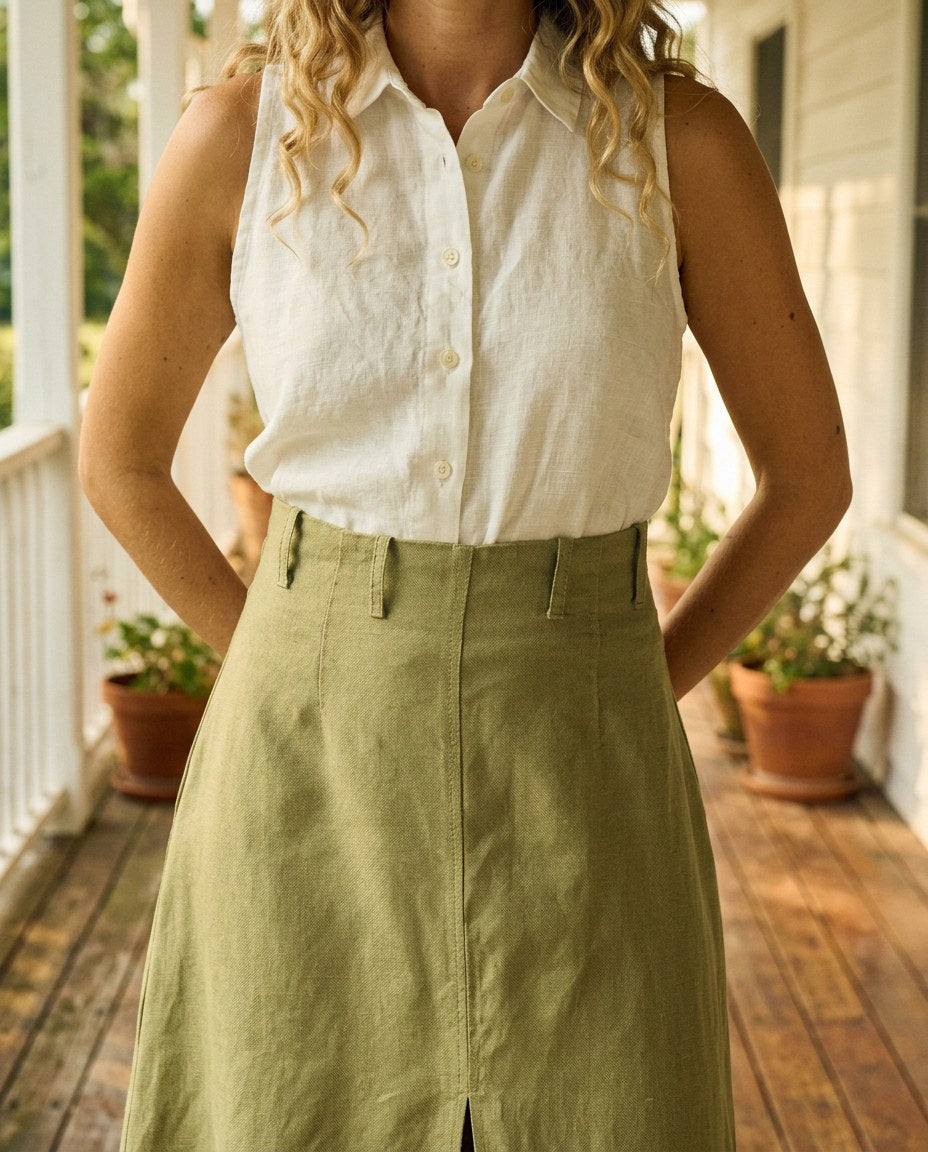 The Meadow Maxi Skirt in Olive, detail