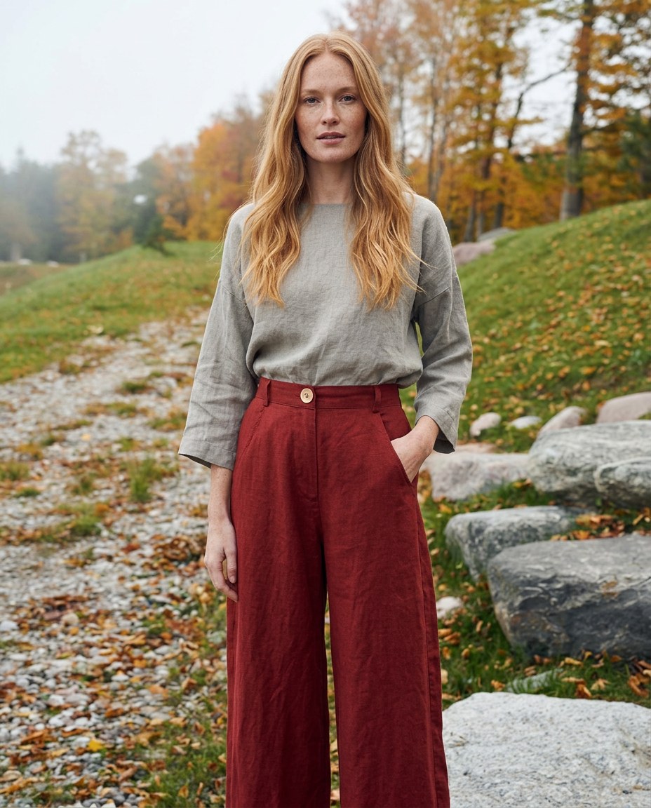 The Orchard Wide-Leg Pant in Brick, front view