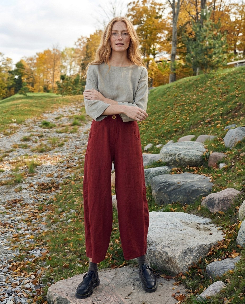 The Orchard Wide-Leg Pant in Brick, lifestyle