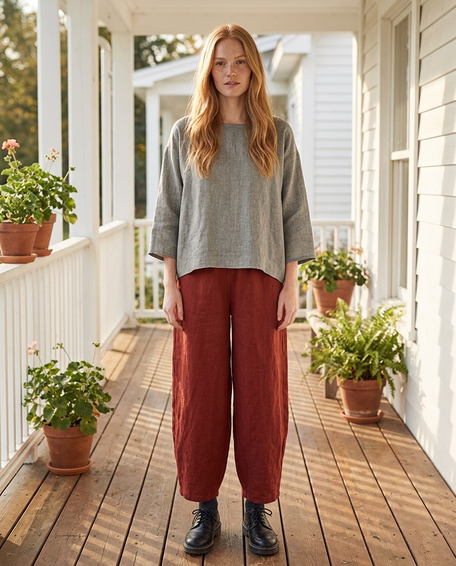 The Orchard Wide-Leg Pant in Brick, lifestyle