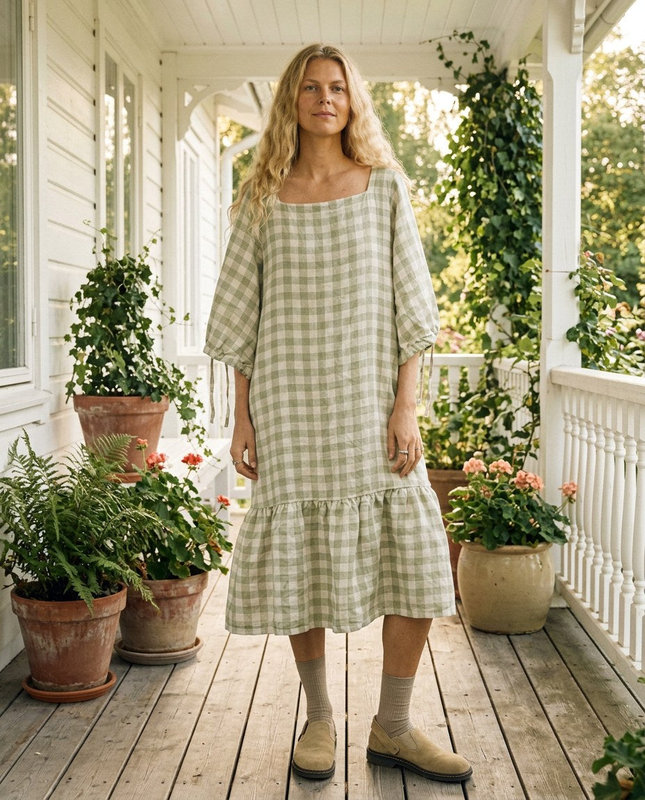 The Picnic Gingham Midi in Sage Gingham, lifestyle