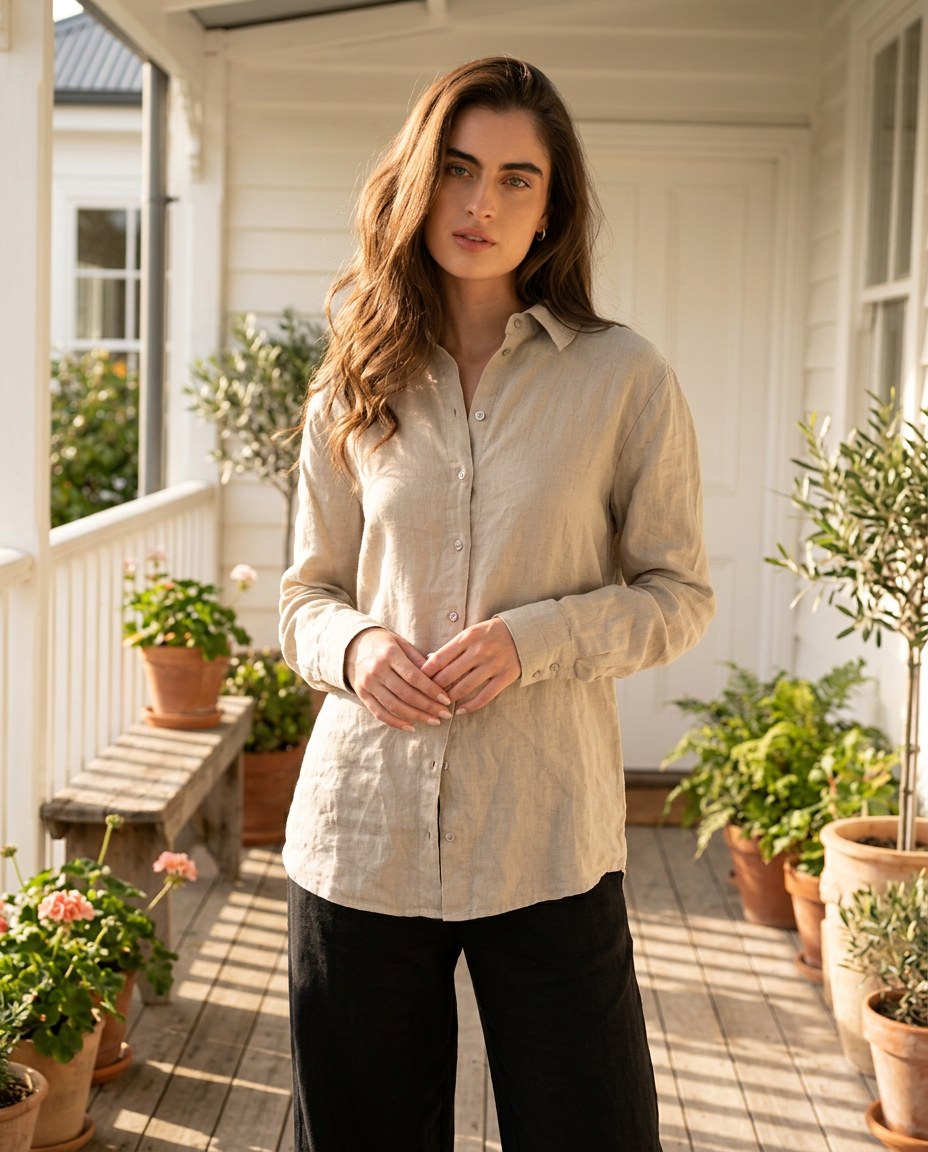 The Porch Shirt in Oat, front view