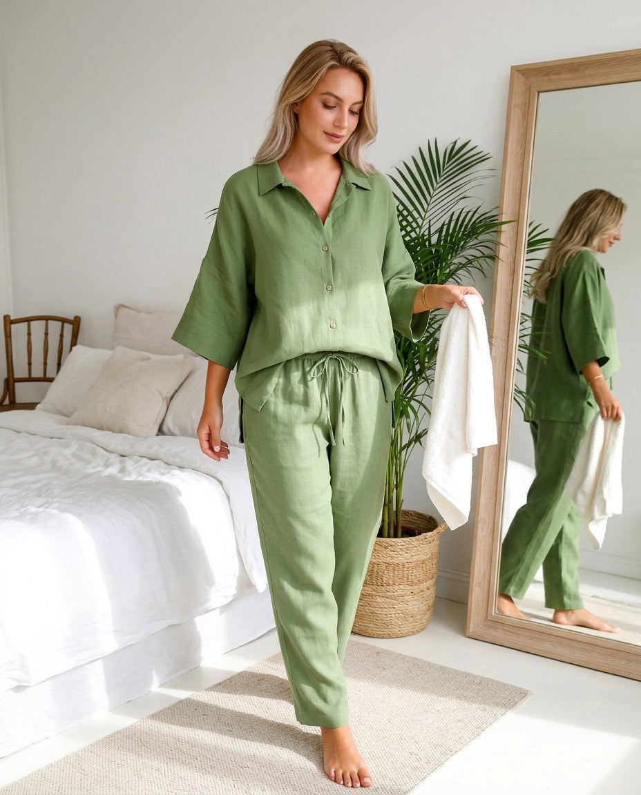 The Slow Morning Set in Sage, lifestyle