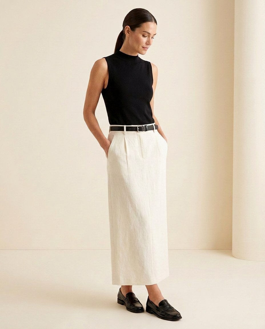 The Steeple Column Skirt in Ivory, front view