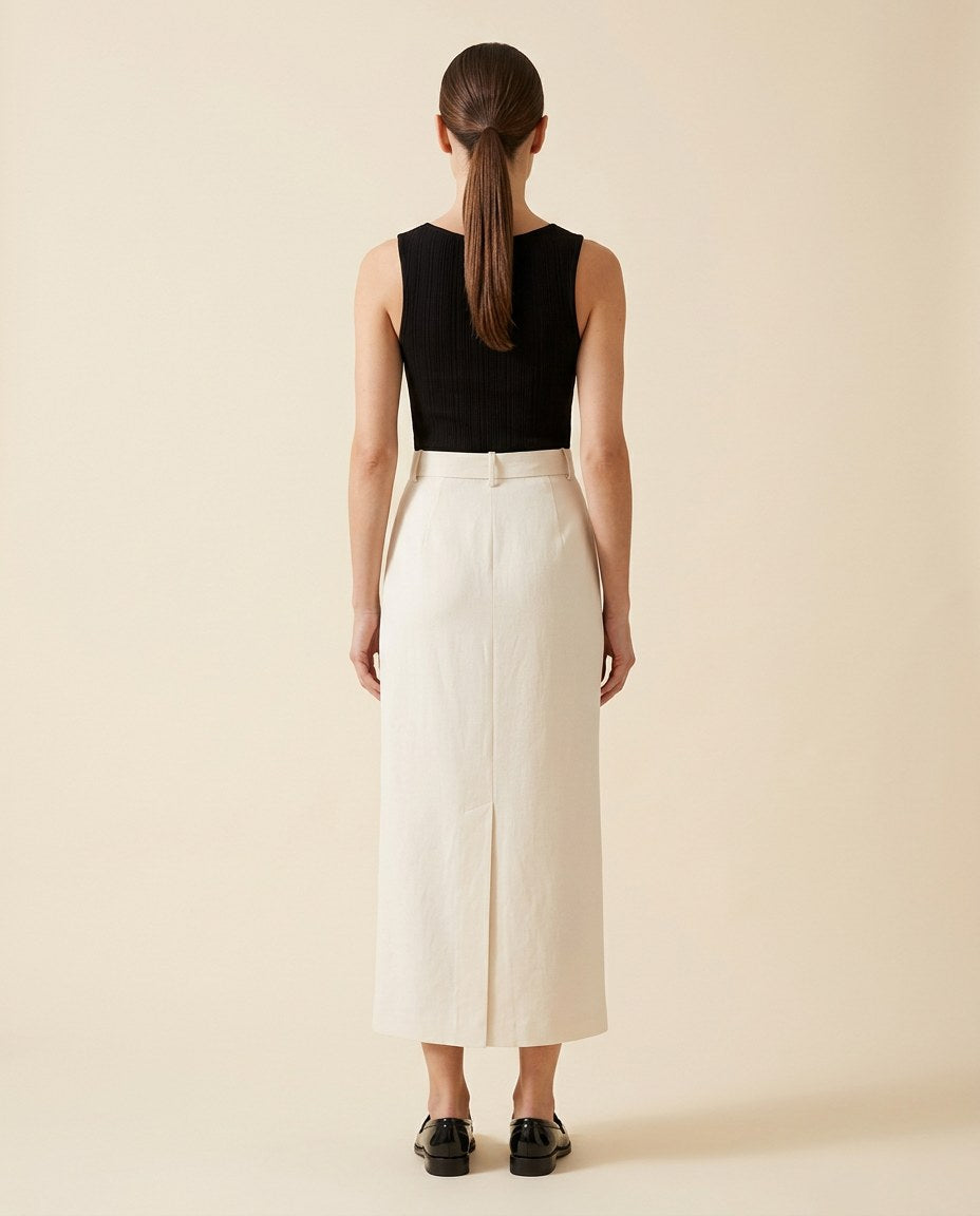 The Steeple Column Skirt in Ivory, back view