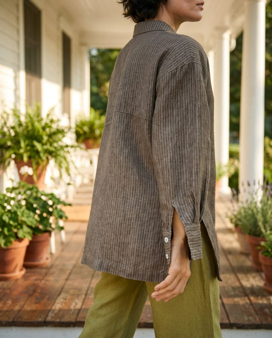 The Ticking Stripe Shirt in Brown Stripe, detail