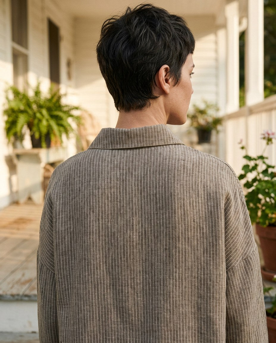 The Ticking Stripe Shirt in Brown Stripe, detail