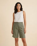 The Trailhead Bermuda Short in Olive, front view