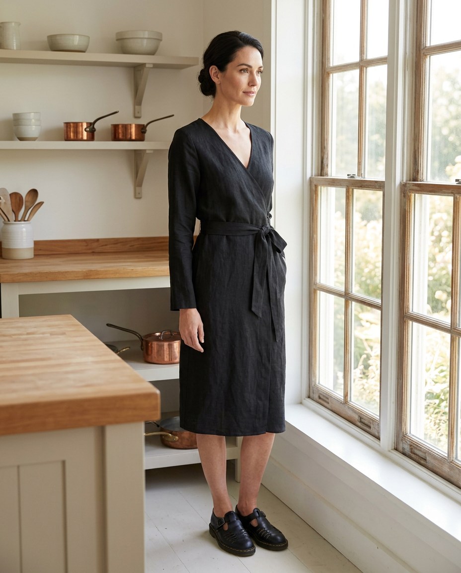 The Vesper Wrap Midi in Black, lifestyle