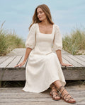 The Villa Puff-Sleeve Midi in Ivory, front view